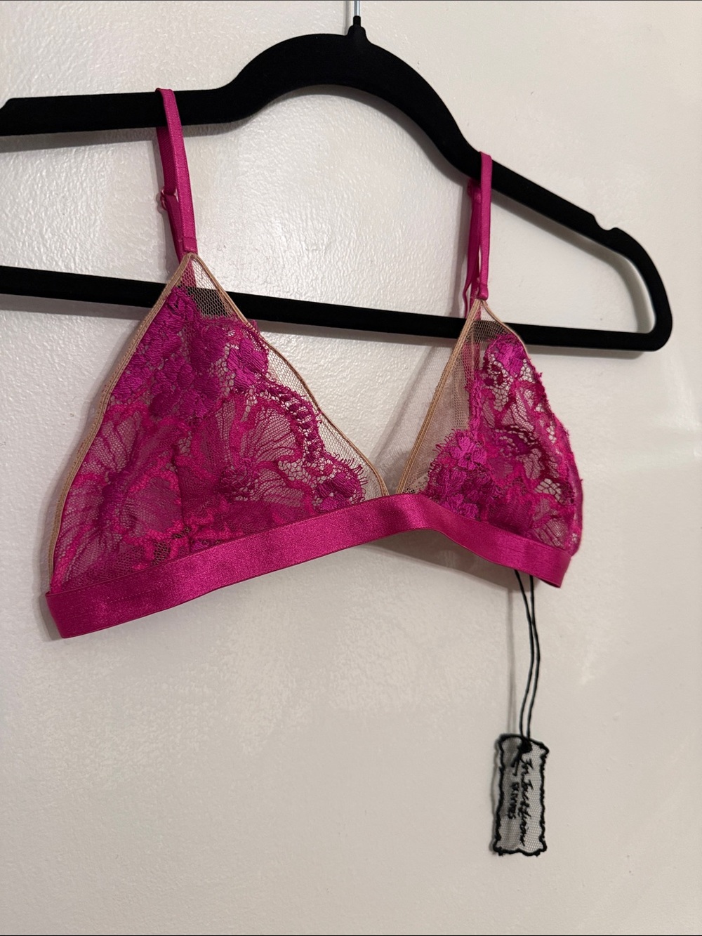 NWT Vintage For Love & Lemons Skivvies Fuchsia Lace Triangle Bralette